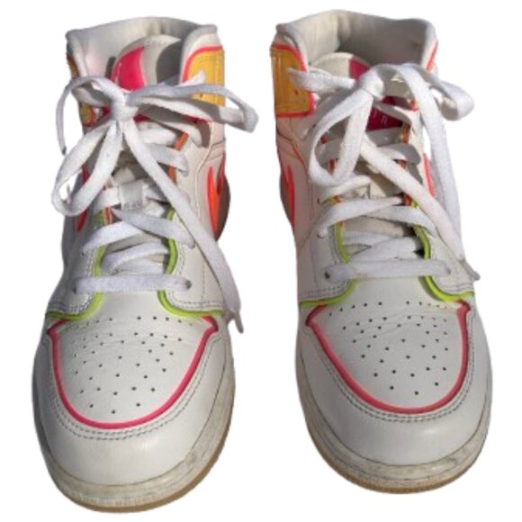 Nike Girls Air Jordan 1 Hightops Mid GS "Edge Glow" White with Neon Colors, 6Y - Picture 4 of 11